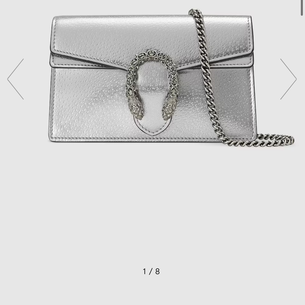 Gucci Silver Clutch with Chain